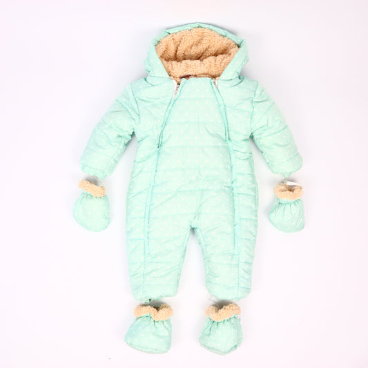 Combinezon cu gluga, manusi si botosi, myKidsMag Buline, Poliester, Mint Green